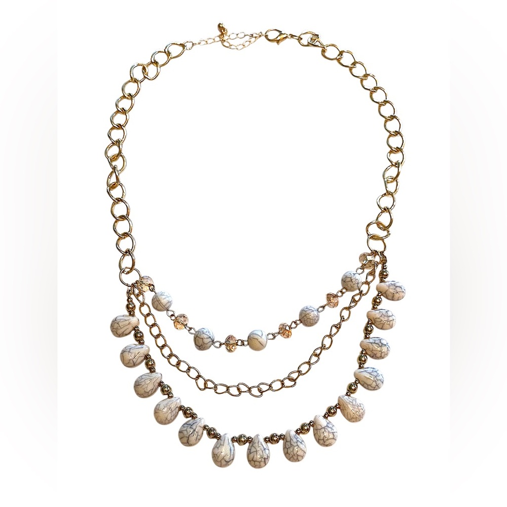 Gold Marble Beaded Layered Necklace